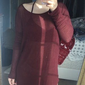 Brandy Melville Maroon Mesh Long Sleeve